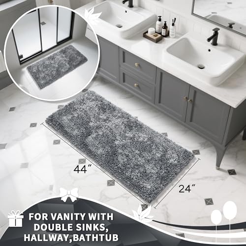 Image of Yimobra Luxury Chenille Bathroom Rug Mat, Extra Soft and Absorbent Shaggy Bath Rugs Non Slip, Machine Washble Dry, Plush Floor Carpet for Tub, Shower, and Bath Room, 36x24 Inch, Silver