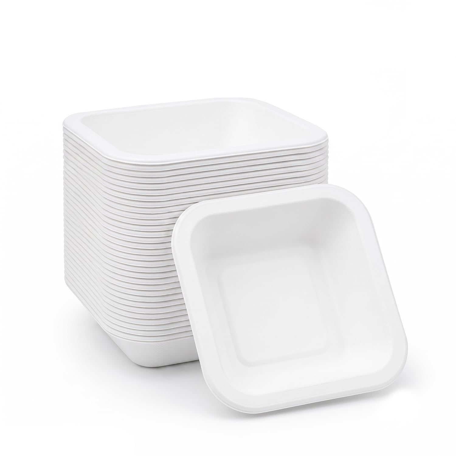 Bonkaso 4x4 Inch Square Bagasse Bowl Pack of 25 | Disposable Sugarcane Serving Bowls | Heavy Duty, Compostable & Microwave Safe | Plastic-Free White Bowls for Snacks, Soups, Desserts & Dips