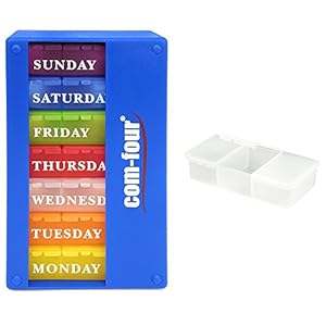 COM-FOUR® Medicijnautomaat 7 dagen in ENGELS – Wekelijkse dispenser voor ’s morgens, ’s middags en ’s avonds – Pillendoos met 3 compartimenten voor onderweg [ENGELS] (donkerblauw)