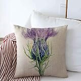 Throw Pillow Case Watercolor Purple Scottish Milk Thistle Flower Medicinal Painting Nature Liver Sco