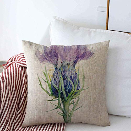 Throw Pillow Case Watercolor Purple Scottish Milk Thistle Flower Medicinal Painting Nature Liver Scotland Drawing Ink Garden Health Farmhouse Decorative Square Covers 18"X18" For Home Sofa Couch Decor #TOP18