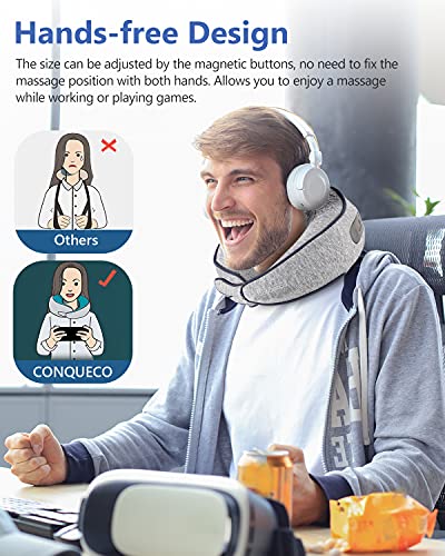 Conqueco Shiatsu Neck Massager: Neck And Back Massager With Heat - Electric Rechargeable Cordless Cushion Soft 3D Kneading Beads For Pain Relief Cervical Relax, Gift, Home, Office #TOP3