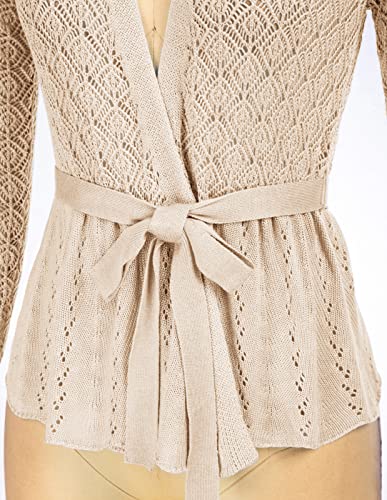 Women Lightweight Knit Sweater Open Front Cropped Bolero Peplum V Neck Cardigan Apricot M #TOP5