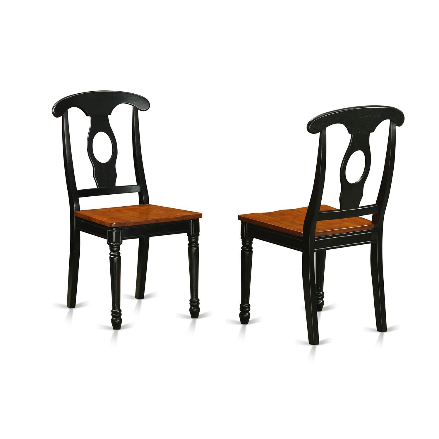 East West Furniture KEC-BLK-W Kenley Kitchen Dining Chairs - Napoleon Back Solid Wood Seat Chairs, Set of 2, Black & Cherry