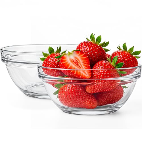 KONZEPT Salatschüssel Glas klein 6er Set – 370 ml, Stapelbar, Glasschalen aus Gehärtetem Glas, ideal als Müslischalen, Servierschalen, Snackschalen und Dessertschalen