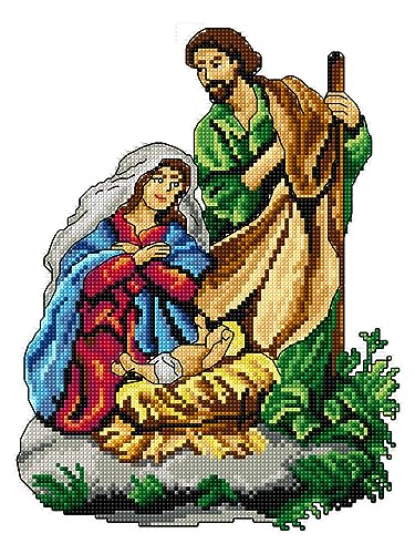 Image of Crafting Spark Counted Cross-Stitch Kit on Plastic Canvas with Birth of Christ. Gorgeous Ornament 7.09x9.45 Inches. 14 Count Plastic Canvas Sheet 8.27x11.02 Inches. Great for Art & Craft Amateurs