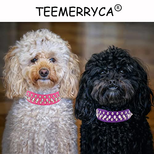 TEEMERRYCA Adjustable PU Leather Spiked Studded Dog Collars with a Squeak Ball Gift for Small Medium