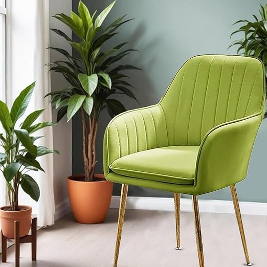 Image of Set of 2 Velvet Dining Chairs, Cushion Seat Chair for Living Room Bedroom Restaurant, Modern Contemporary Upholstered with Polished Rosegold Metal Legs (Parrot Green)
