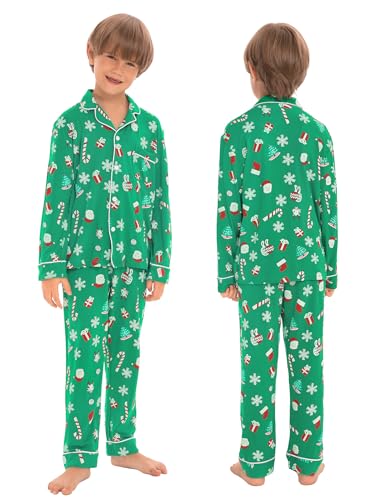 SWOMOG Family Christmas Pajamas Set Women & Men & Kids Long Sleeve Pj Set Party Sleepwear Button-Down Loungewear Set Men Green With Santa Claus X-Large4