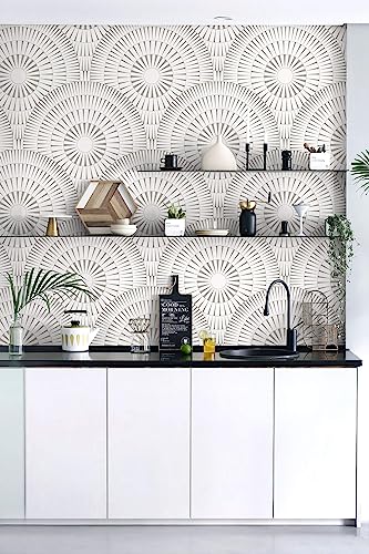 Heroad Brand 17.3"x118" Peel and Stick Wallpaper Beige Circle Wallpaper Modern Geometric Wallpaper Beige Contact Paper for Cabinets Waterproof Self Adhesive Removable Wallpaper Thicken Retro Wallpaper