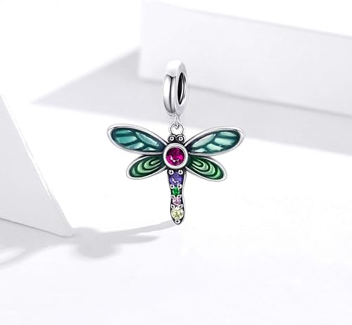 Miniatura 5 de Abalorio de plata de ley 925 con diseño de mariposa y libélula de insecto, dije de animal, abalorio de la suerte para pulsera Pandora