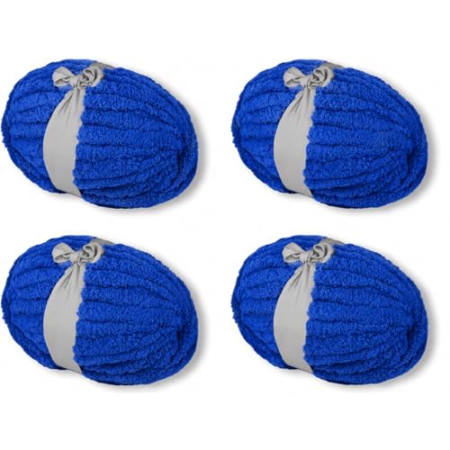 Royal Blue Chunky Yarn Soft Thick Fluffy Jumbo Chenille Yarn for Luxurious Blankets Throw Home Decor - for Arm Knitting Crochet & Knitting Projects (4-Pack/2.1 lb 132yds)