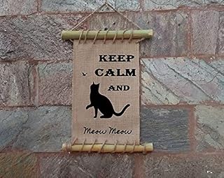 Keep calm and meow meow Burlap Print, Cat Silhouette Wall Decor, Pet Lovers Gift Idea, Burlap Print Only, Framed Burlap Print Sign