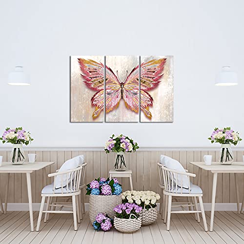 Nachic Wall Large 3 Piece Canvas Wall Art Vintage Abstract Butterfly Painting Artwork For Home Living Room Fashion Glam Pink And Golden Butterfly Poster Picture Print For Girl Women Bedroom Decor #TOP1