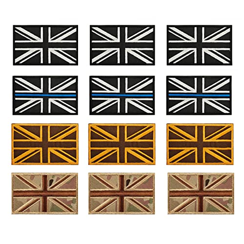 Hodeacc 12 piezas tácticas de Gran Bretaña Union Jack Parche de insignias brazalete militar para paintball con velcro bandera Mizi parches tela bordados bolsas para exteriores accesorios ropa Cover