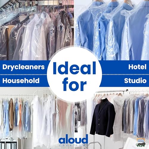 Image of ALOUD CREATIONS 30 Piece Thick Transparent Hanger Covers for Garments, Jackets, Shirts, Suits | Dress Cloth Cover for Wardrobe | Large Clear Plastic Bag, 60 Micron | Jumbo Size 24 x 36 Inch (60x90 cm)