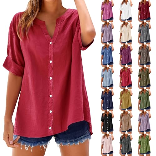 Shamonaty Linen Shirts for Women 3/4 Sleeve Button...