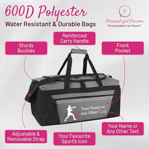 Personalized Sports Duffel Bags for Men and Women - 22” Customized Travel Duffle with Name & Football Design - Water Resistant Two-Toned Overnight Weekender Bag - Navy3