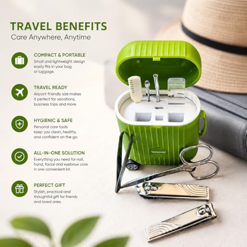 Image of 10-in-1 Manicure Kit - Stainless Steel Nail Clipper Set for Men & Women (Mini Suitcase Green)