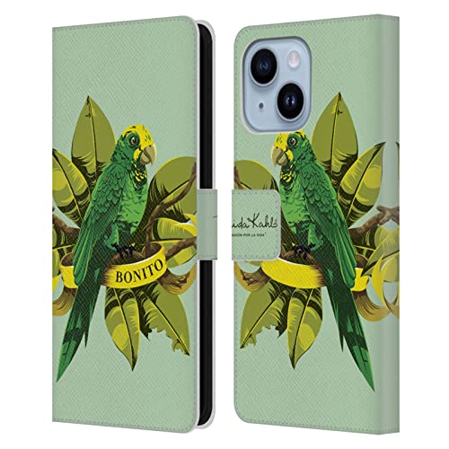Housse portefeuille iPhone 14 Plus Frida Kahlo étui cuir oiseau tropical antichoc