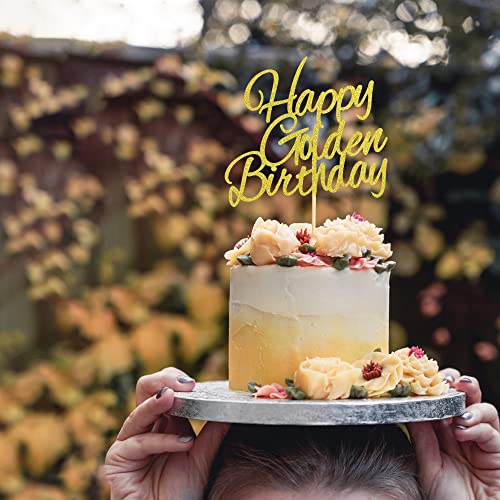 Arthsdite Happy Golden Birthday Cake Topper - 1/10/15/16/18/21/25/30/40 Birthday Cake Topper, 30/35/40/45/Birthday Cake Topper,1St/21St Birthday Cake Topper, 50/60/70/80/90Th Birthday Cake Topper #TOP3