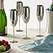 Oak & Steel - 4 Silver Stainless Steel Champagne Flutes 10 oz with Gift Box - Elegant, Solid & Unbreakable - Outdoor Parties, Picnic, Beach & Pool