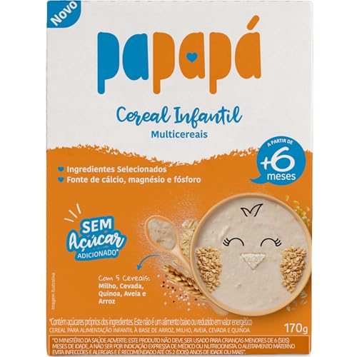 Papapá, Cereal infantil, Petit Cereal, Milho/Cevada/Quinoa/Avêia e arroz, 170g, Caixa, Laranja