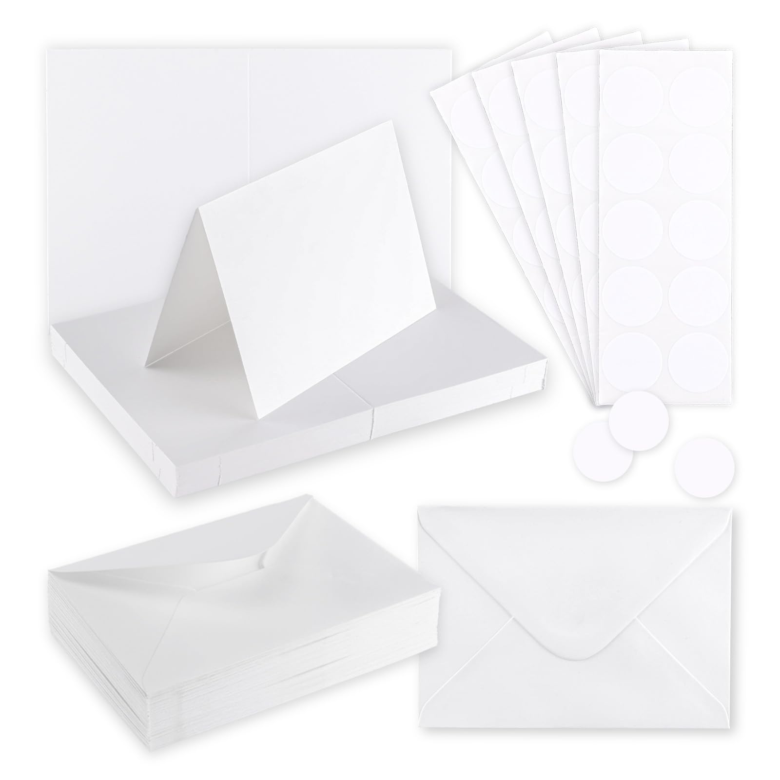 Florence Postkarten 50x und Briefumschläge 50x Weiß - Postkarten Blanko Set - Klappkarten und Umschläge zum Einladungskarten, Briefpapier, Basteln und Scrapbook Zubehör