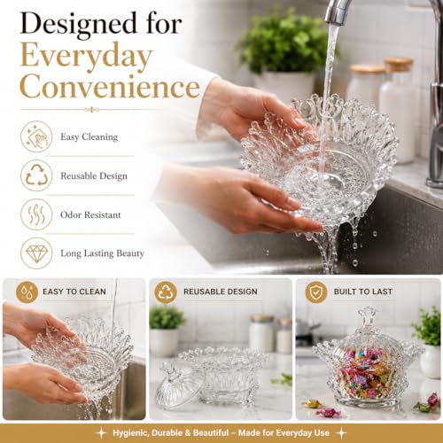 Image of Crystal Glass Candy Jar with Lid, Decorative Dry Fruit Storage Bowl for Chocolates, Mukhwas, Cookies & Snacks, Elegant Serving Container for Dining Table, Gift Item