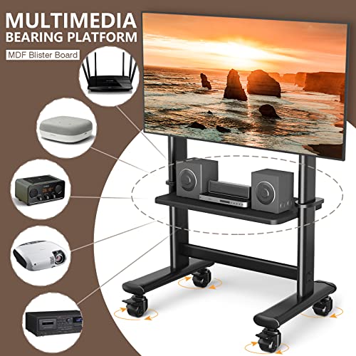 Mobile Tv Cart Rolling Tv Stand With Wheels For 55-98 Inch Lcd Led Flat Curved Screens Up To 200 Lbs, Heavy Duty Portable Floor Tv Stand Large Base Trolley Height Adjustable Max Vesa800X600 Mm #TOP1