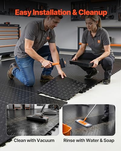 Miniatura 8 de Vevor Baldosas De Garaje Entrelazadas 50 Piezas Baldosas De Pp Para Suelo De Garaje 305 X 305 X 13,4 Mm Textura Antideslizante De Doble Cara, Para Garajes, Sótanos, Talleres De Reparación, Negro