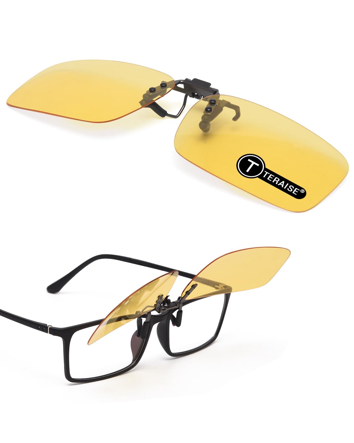 TERAISE Clip-on Nachtsichtbrille Flip up zu tragen über Brillen Frauen und Männer HD Polarized Anti Glare, Nachtfahrt Brille geeignet für Outdoor/Fahren UV400