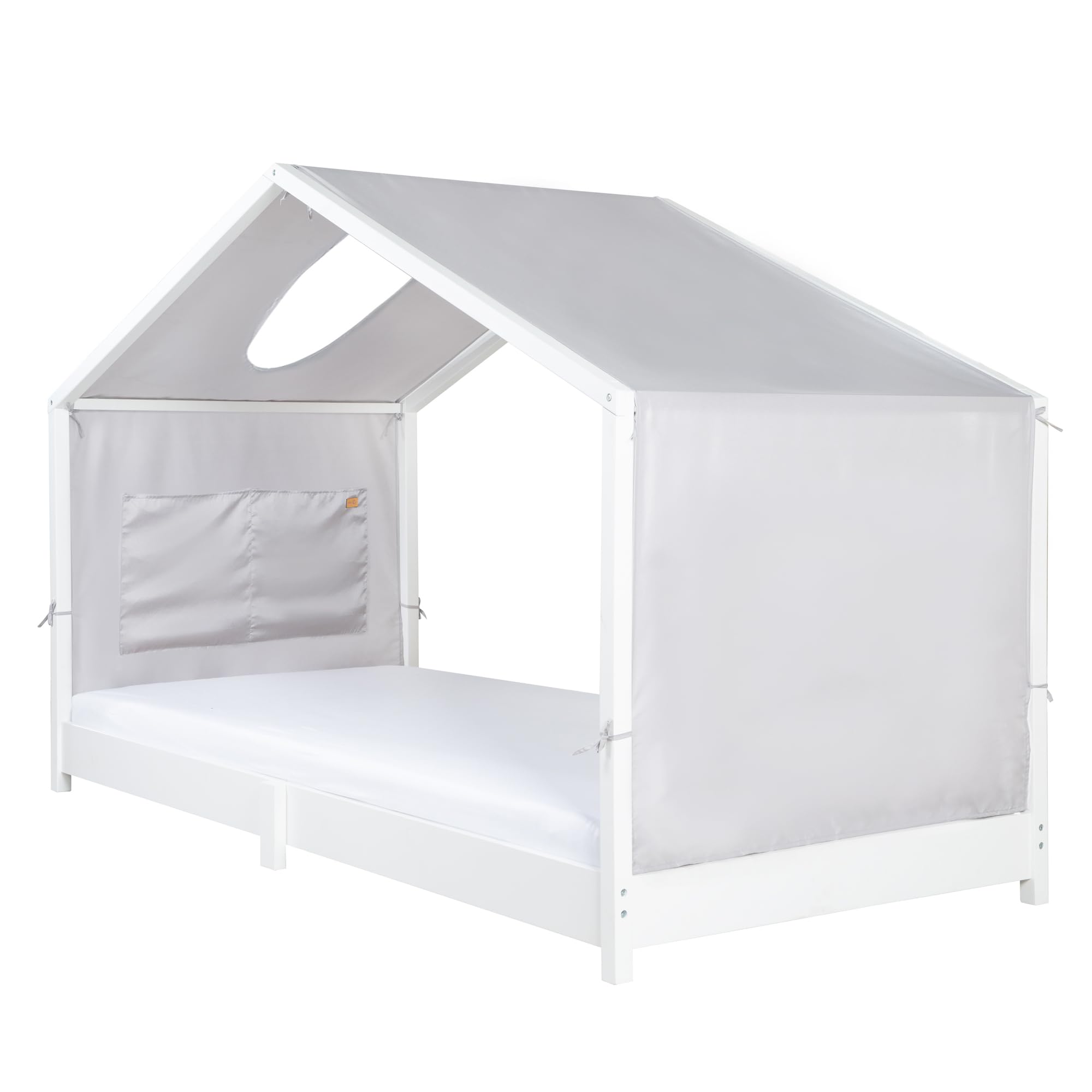 roba Copertura per Letti Montessori 90 x 200 cm - Accessorio Adatto per trasformare Il Letto in Un baldacchino - con 3 Tasche portaoggetti e Finestra sul Tetto - Grigio Chiaro