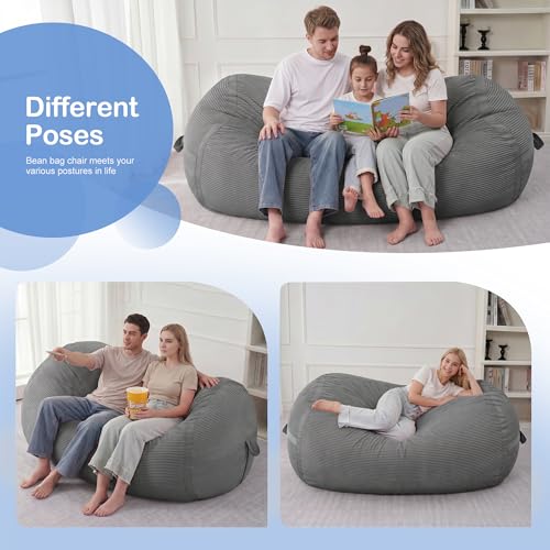 Image of 6FT Bean Bag Chair 6'Giant Bean Bag Chairs with Adults, Large Beanbag Chair | Bean bag Lounger with Machine Washable Cover Corduroy Fabric, Comfy Chairs for Living Room Bedroom Dorm, Darkgrey