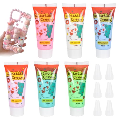 6 Colores Pegamento Crema Para Manualidades, Kit De Caja De Teléfono De Bricolaje Crema Con Boca Decorativa, Simulación De Crema Batida Falsa, Pegamento Crema Decodificado Para Decoración