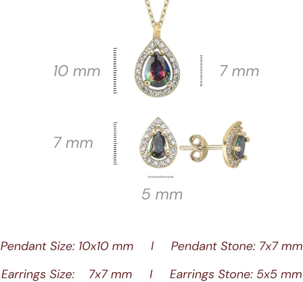 GARVIS Mystic Topaz Drop CZ Set; Necklace and Earrings: 925 Sterling Silver Chain and Studs: Fascinating Mystic Topaz Gemstone: For Women - Anniversary, Valentine’s Day, Birthday, Christmas, Hypoallergenic Jewelry Gift - Image 6