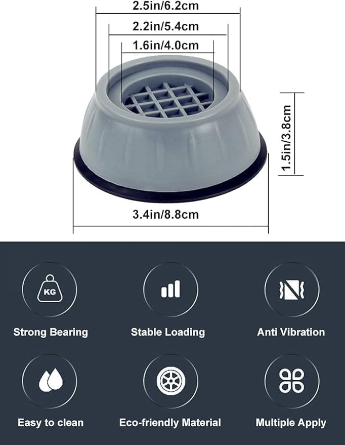 Image of Vruta Anti Vibration Pads for Washing Machine - Shock Absorber Noise Cancelling Feet Pads - Heightening Round Support (Pack of 4) (4, Round Pads (Pack of 4))