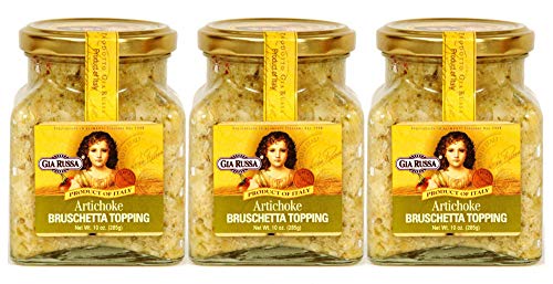Gia Russa Artichoke Bruschetta Topping - Artichoke Hearts, Dips and Spreads, Vegan Tapenade Spread, Gluten Free Spread, Product of Italy, Antipasta Food, Italian - 10 Oz (3-Pack)