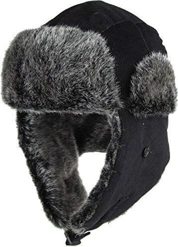 KBW-603 BLK Corduroy Aviator Trapper hat Trooper Ear Flaps Ushanka Eskimo Bomber Russian Warm Winter Cold (One Size, Corduroy Black)