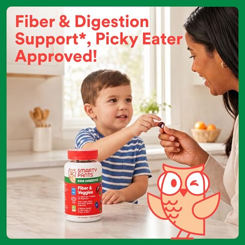 SmartyPants Kids Fiber & Veggies: Prebiotic Fiber Gummies for Kids, Fiber Supplement with Inulin, Organic Green Veggie Blend, Vegan, Gluten Free, Mixed Berry Flavor, 60 Count (30 Day Supply) - image 7