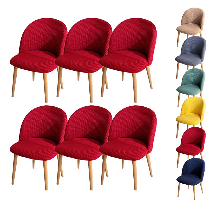 KCCRHIN Dining Room Chair Covers Solid Color Plaid Curved Back Chair Cover Slipcovers Stretch Mid Century Modern Curved Chair Cover Round Stool Cover