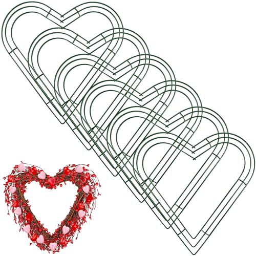 Aodaer 6 Pack 16 Inch Heart Wire Wreaths Frame Heart Metal Wreath Garland Green Wire Flower Wreath for Valentines Day Wedding Party Home Ceremony Decoration