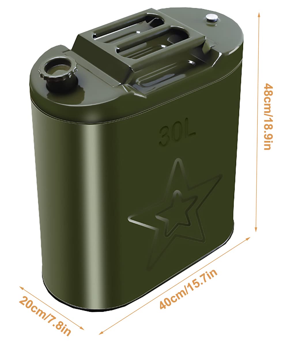 Bidon en métal, bidon d'essence et de diesel, bidon d'essence 5L/10L/15L/20L/25L/30L avec bec flexible et 3 poignées pour voitures, camions et bateaux,30L