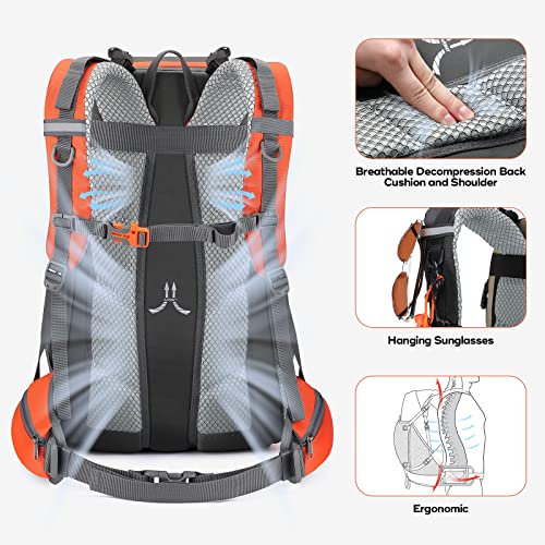 Image of Maelstrom Hiking Backpack,Camping Backpack,50L Waterproof Hiking Daypack with Rain Cover,Lightweight Travel Backpack,Orange | Water-Resistant Rip-Stop Nylon, Wet /Dry Separation, Multi-Pockets, Survival Whistle. Ideal For Men, Women, Travel, Trekking