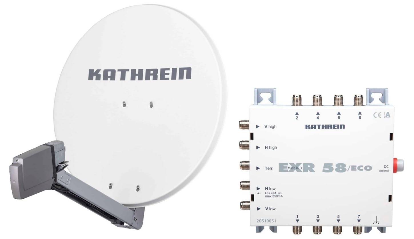 Kathrein Système satellite HD pour 8 ports avec Kathrein CAS 80 (75 cm) en blanc + Quattro LNB & EXR 58/ECO - Pour HDTV 1080p, 3D, Ultra HD 4K