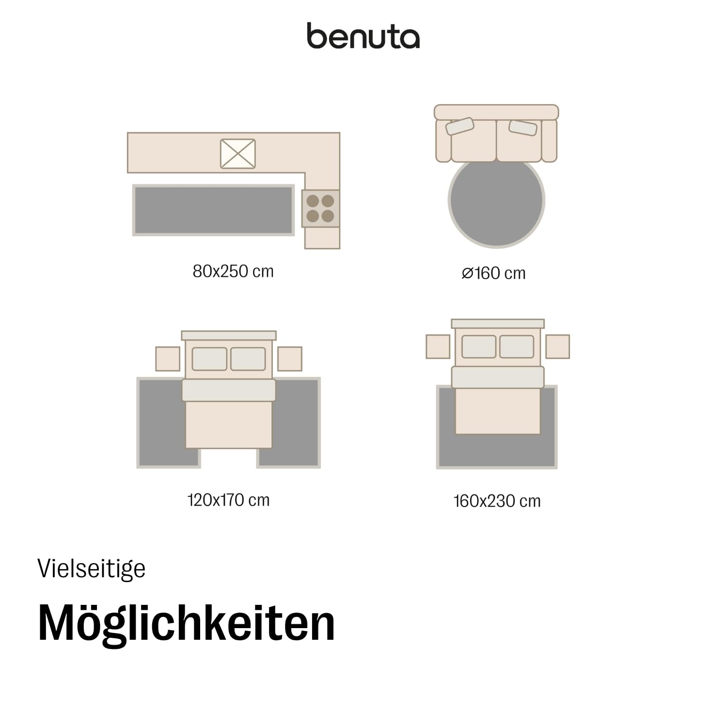 benuta Basic handgewebter Baumwollteppich Ron - Creme 80x250 cm - Handwebteppich aus 100% Baumwolle - Läufer im Style: Uni, Minimalistisch, Natural Living - Pflegeleicht für Wohnzimmer Schlafzimmer