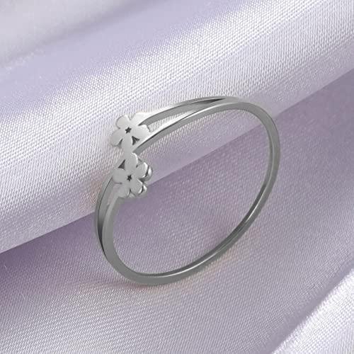 Aktully Daisy Flower Rings For Women 18K Gold Minimalist Stacking Ring Lucky Rings Daisy Ring Stainless Steel Statement Finger Band Ring Simple Aesthetic Jewelry Gift (7, Silver) #TOP4