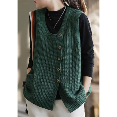 Round Neck Vest Women's Loose Solid Color Cardigan Sleeveless Knitted Vest3