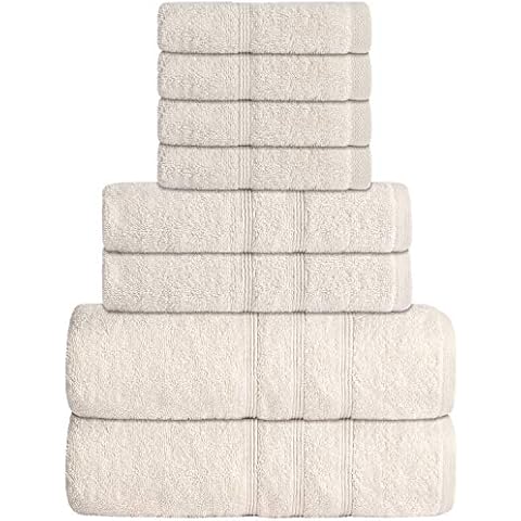 Luxury 8-Piece 100% American Combed Cotton Towel Set Includes 2 Extra Large Bath Towels, 2 Hand Towels, and 4 Washcloths Ringspun Cotton is Extra Absorbent and Super Soft (Vanilla) Cover