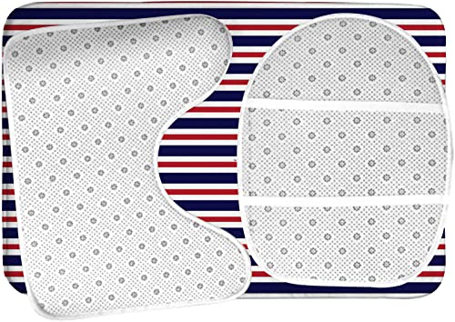 Badezimmerteppich-Set, 3-teilig, gestreift, rot, nautisches Marinemuster, blau, einfach gestreift, weiß, waschbare Badteppiche, rutschfest, mit Rückenpolster, Konturteppich und Toilettendeckelbezug – Bild 6